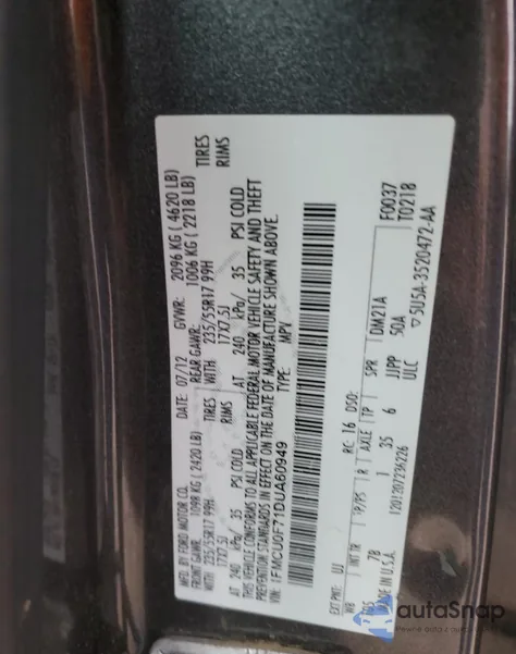 2013 Ford Escape S from USA, damaged, VIN 1FMCU0F71DUA60949